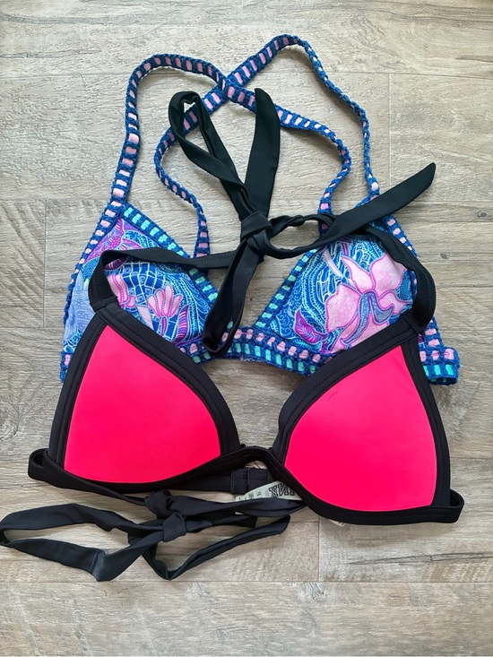 PINK Victoria's Secret Other - Victoria Secret PINK 2 Strappy Triangle Bikini Swim Tops Crochet Floral Neon